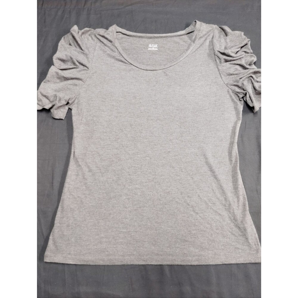 a.n.a. A New Approach Charcoal Gray with Ruched Sleeves Scoop Neck Top
